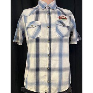 Overdrive Clothing Boy's Blue Plaid Shirt/Pearl Snaps Sz L SKU 4765